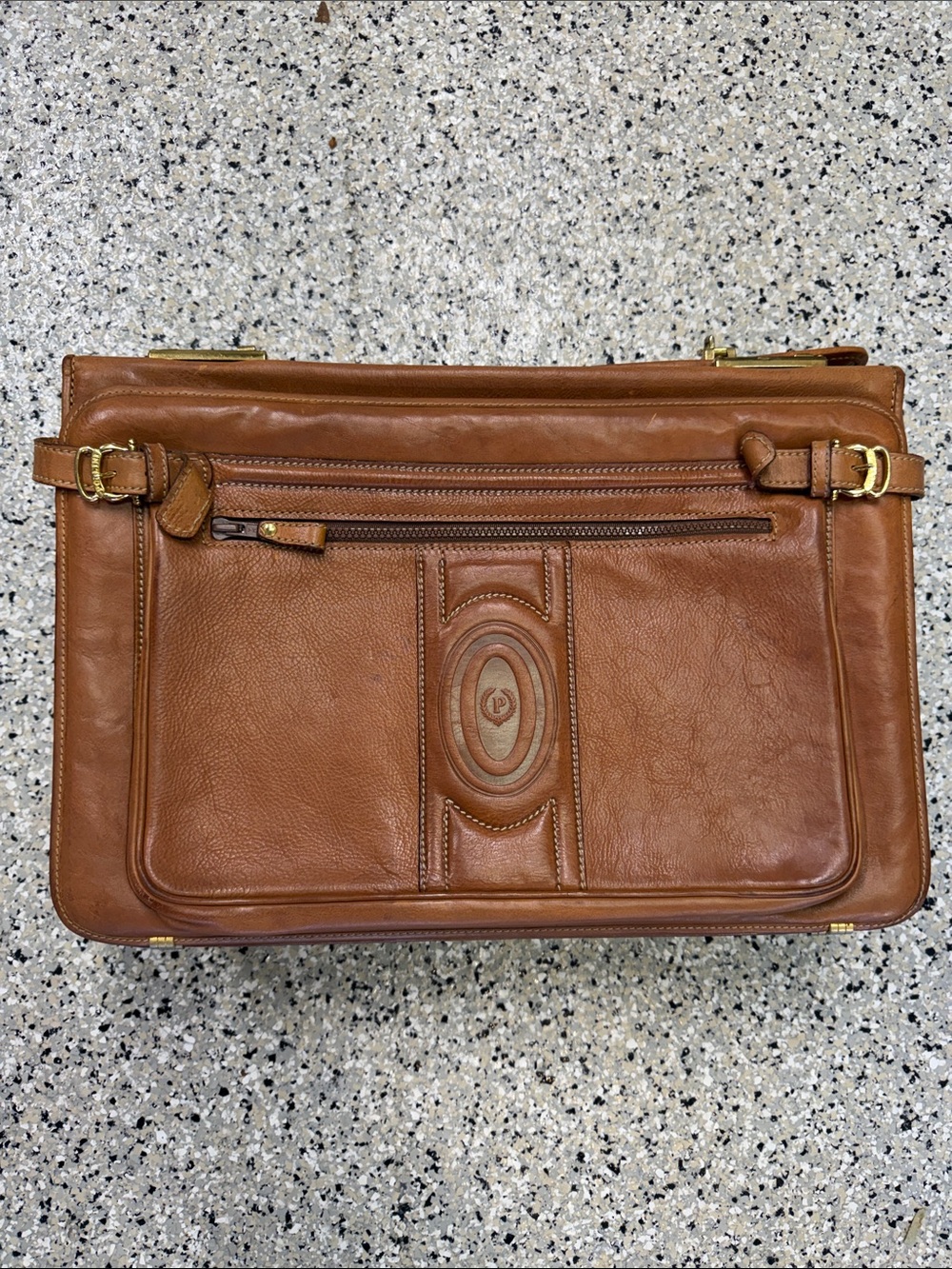 Pollini Tan Leather Men's Briefcase with Gold Hardware - Vintage!